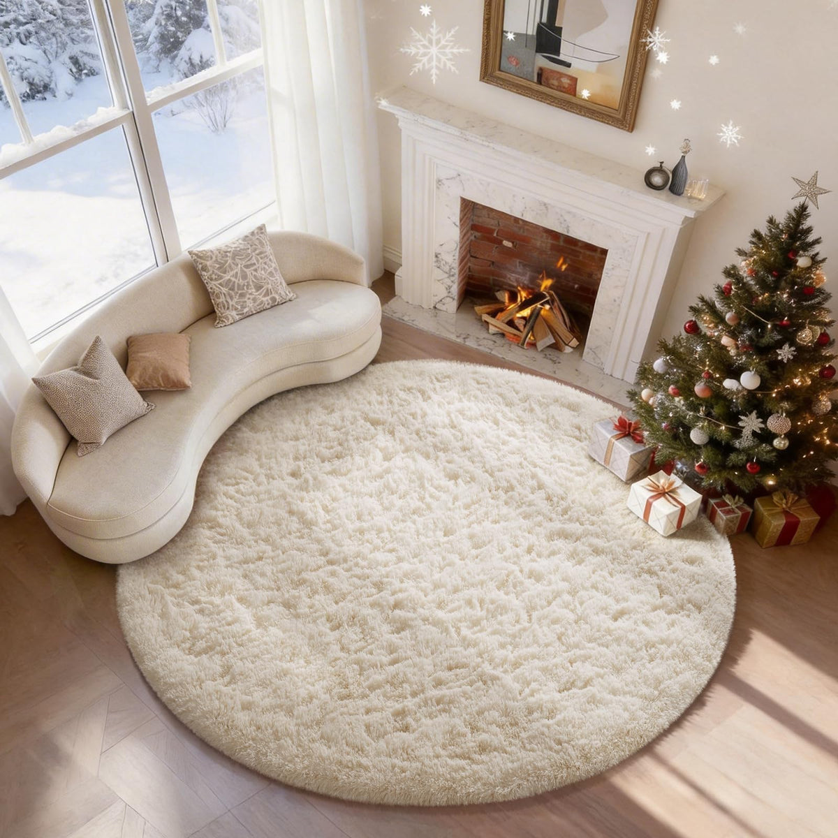 Ophanie Area Rugs for Bedroom, Christmas Upgrade Non-Slip Ivory Fluffy Soft Shag Living Room Carpet, Indoor Floor 4x6 Fuzzy Shaggy Plush Nursery Rug for Kids Dorm Decor with Over 99 pcs Pile fibers