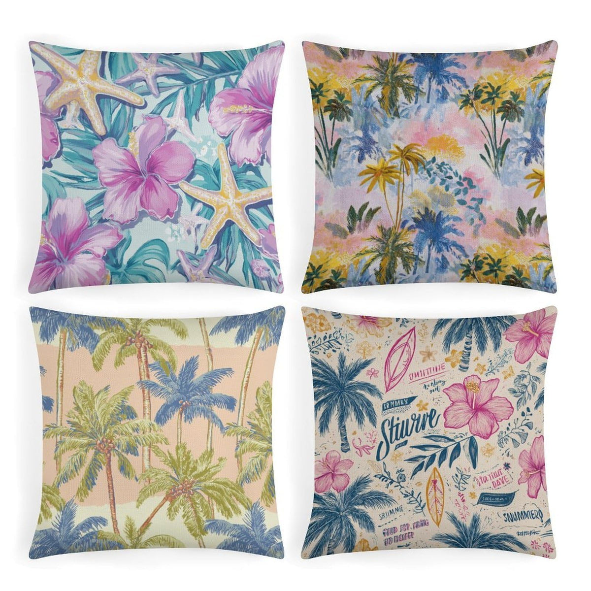 4 Pack Abstract Floral Print Throw Pillow Covers Soft Breathable Cotton Linen Square 18"x18" Cushion Cases with Zipper for Living Room Sofa Couch, No Pillow Insert Included