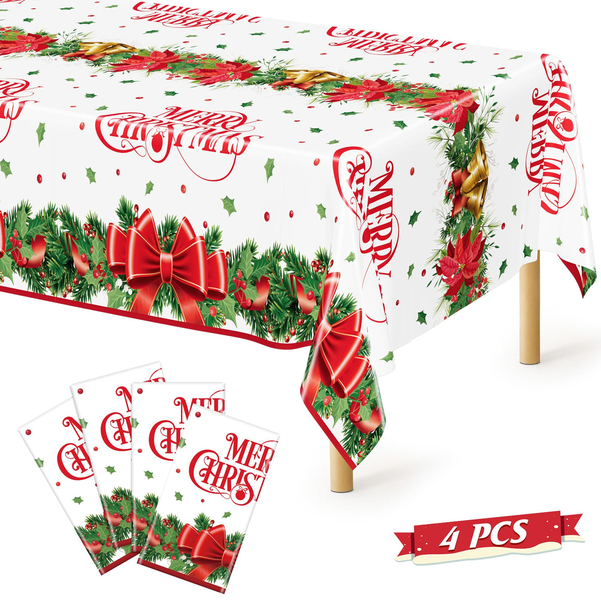 QZYL 4 Packs White Plastic Tablecloth, Large Sturdy Disposable Table Cloth