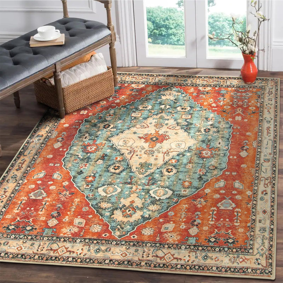 Lahome Felice Boho Tribal 2x3 Washable Small Rugs for Entryway Doormat Indoor Entrance, Throw Rugs with Rubber Backing, Bohemian Soft Non-Slip Bathroom Carpet for Bath Front Door Kitchen Floor