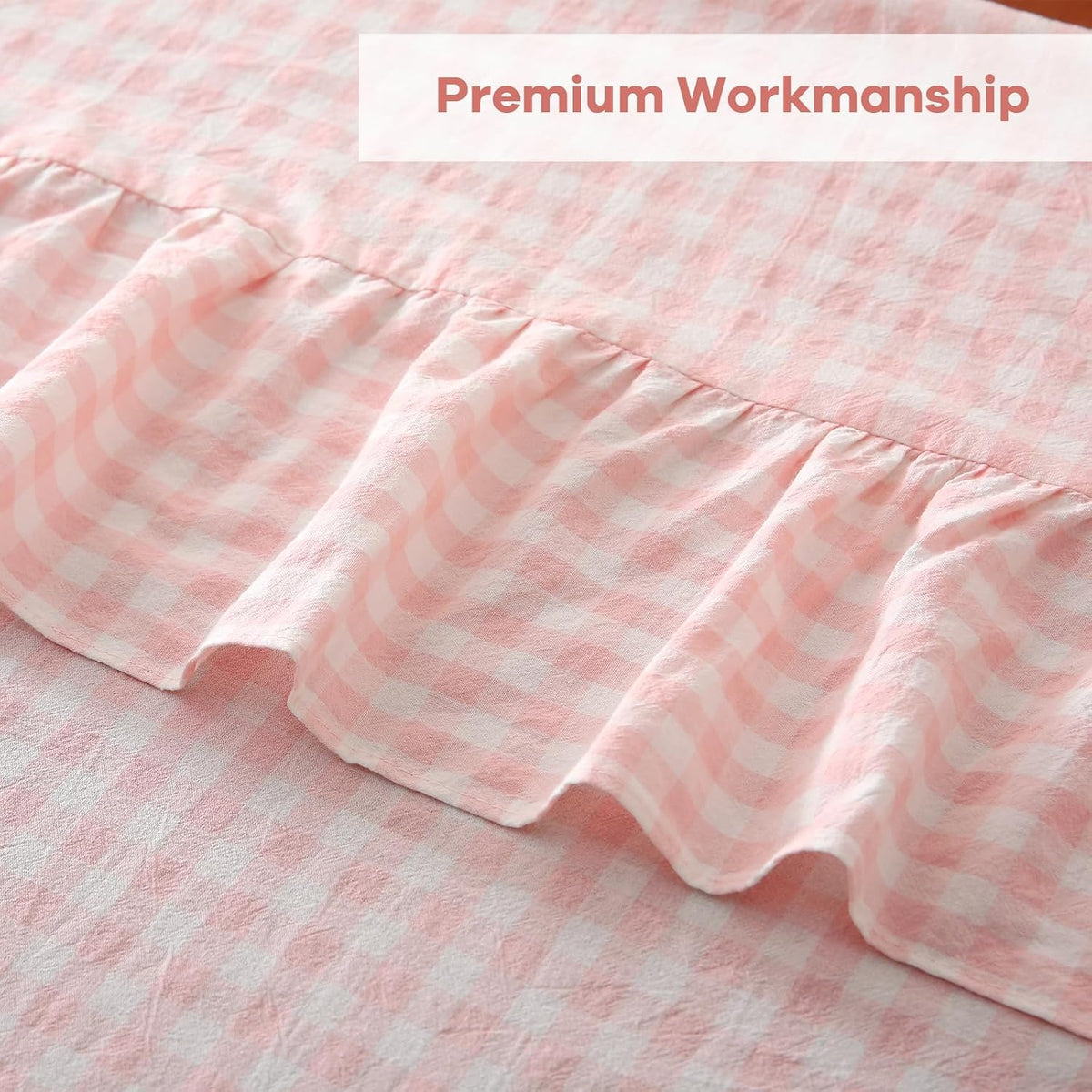 Blush White Gingham Ruffled Table Cloth Rectangular 120“x60”