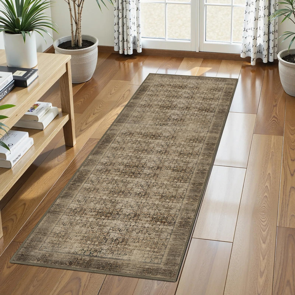 Washable Area Rug 5' x 7' Vintage Traditional Persian Mat - Foldable Distressed Non-Slip Machine Washable Carpet for Living Room Bedroom Kitchen Home Decor - Graphite and Mist