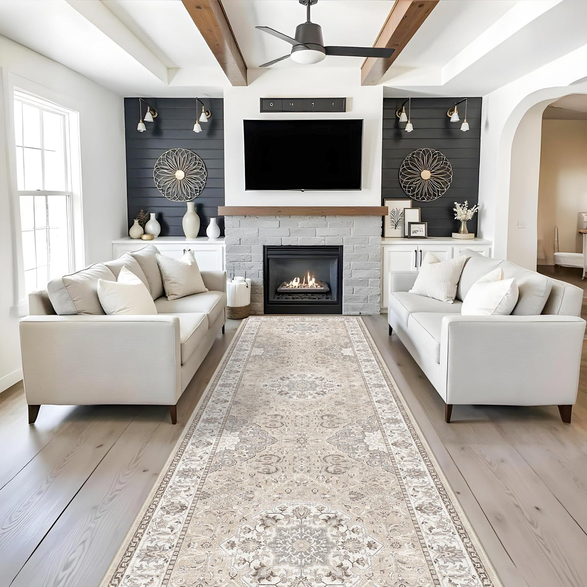 Hallway Washable Runner Rug - 2x10 Kitchen Rugs Entryway Rug Runner Vintage Soft Floor Mat Non Slip Indoor Farmhouse Carpet for Bathroom Living Room Bedroom (2 X 10, Beige)