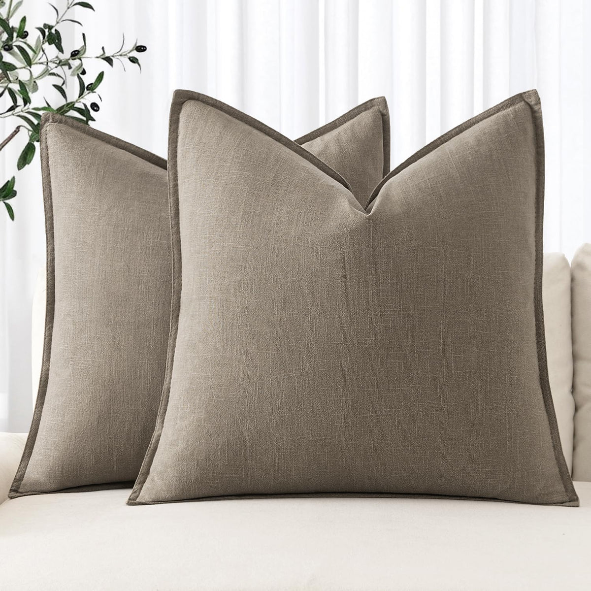 MIULEE Decorative Linen Euro Sham Pillow Covers 24x24 Natural Beige