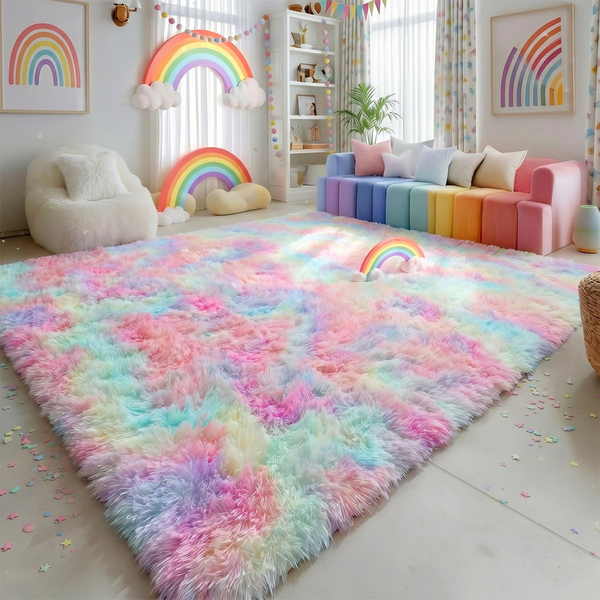 Amdrebio Grass Green Fluffy Area Rug 4x6 for Bedroom Classroom Living Room