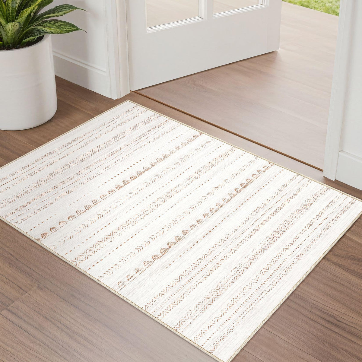 Nakagishi Boho 5x7 Area Rug Living Room Rugs Machine Washable Beige/Brown