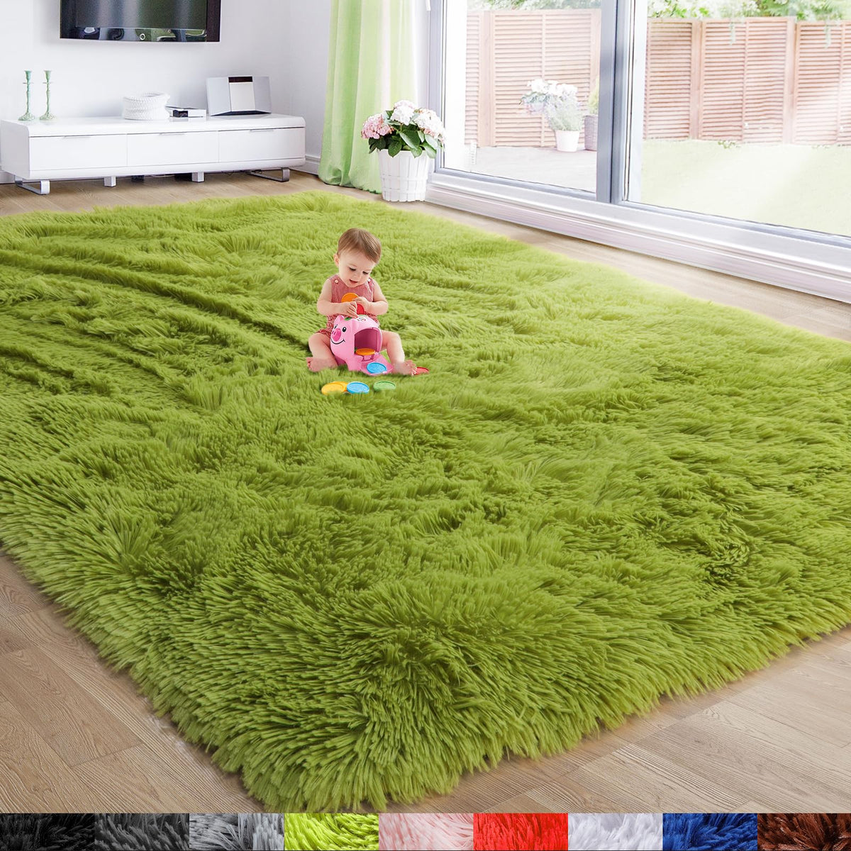 Amdrebio Grass Green Fluffy Area Rug 4x6 for Bedroom Classroom Living Room