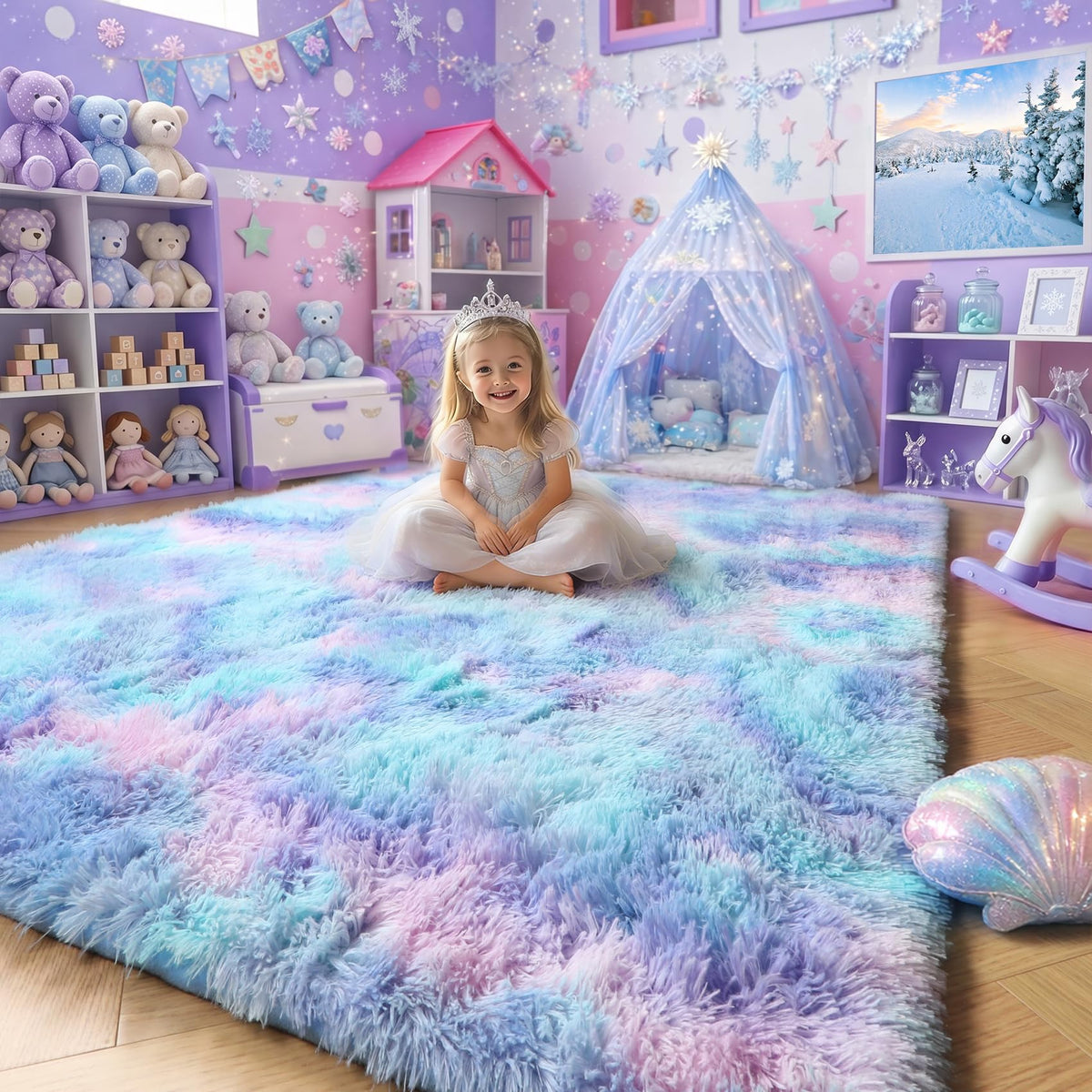 Amdrebio Grass Green Fluffy Area Rug 4x6 for Bedroom Classroom Living Room