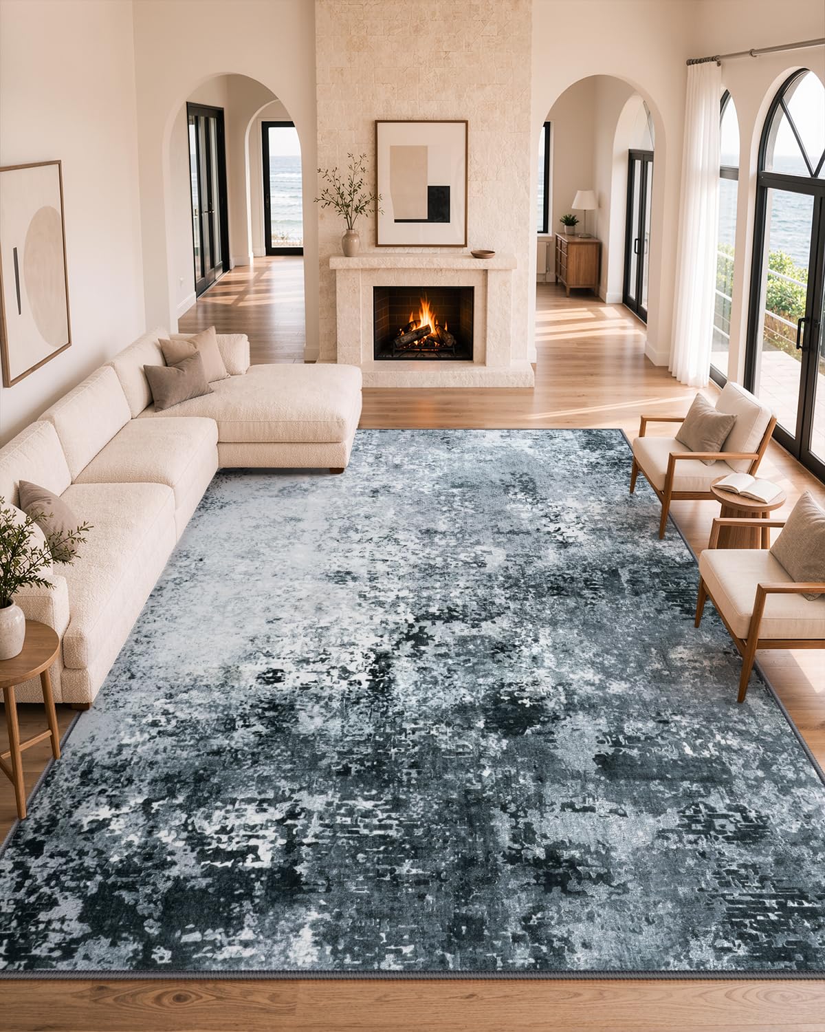 Lahome Modern Abstract Washable 5x7 Area Rugs for Living Room, Colorful Soft Bedroom Rug Low Pile Non Slip,Stain Resistance Dining Room Carpet for Nursery Office Entrance Home Office Decor