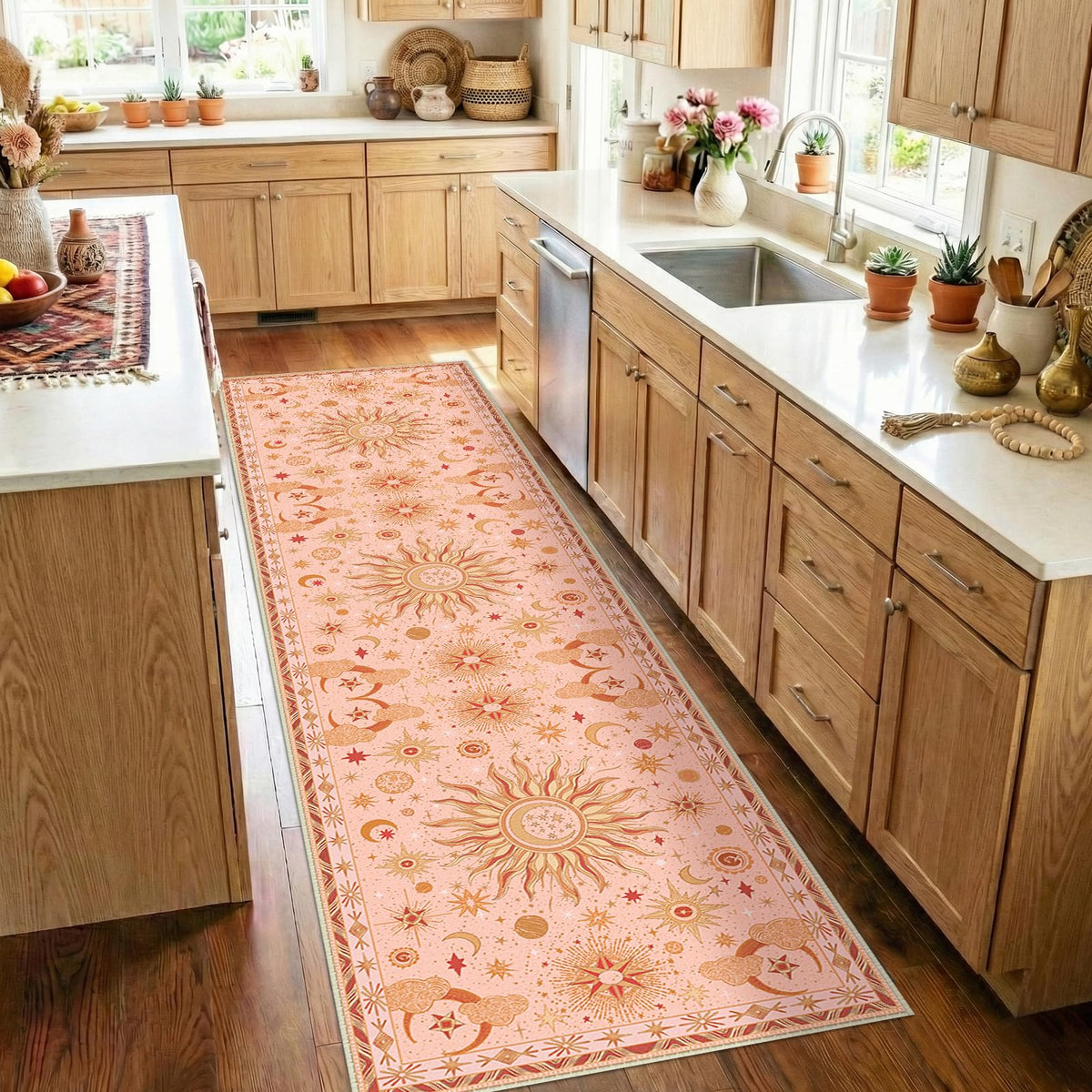 Vacuum-Friendly, 5x7 Washable Area Rug, Black Gold Beige Red