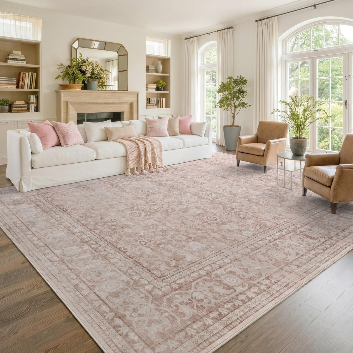 6x9 Ft Large Area Rugs for Living Room, Soft Non-Slip Machine Washable Rug, Vintage Stain Resistant Carpets for Bedroom Nursery Dining Room Home Decor (Beige)