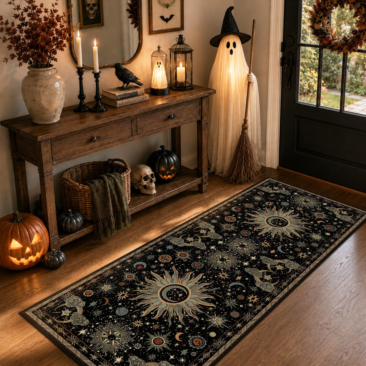 Vacuum-Friendly, 5x7 Washable Area Rug, Black Gold Beige Red