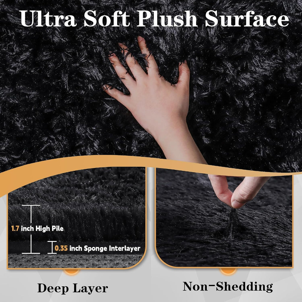 4x6 Area Rugs for Living Room: Soft Black Fluffy Rug Shag Washable Rug Plush Fuzzy Indoor Carpet for Bedroom Nursery Playroom Girls Boys Kids Room (Black, 4'x6')