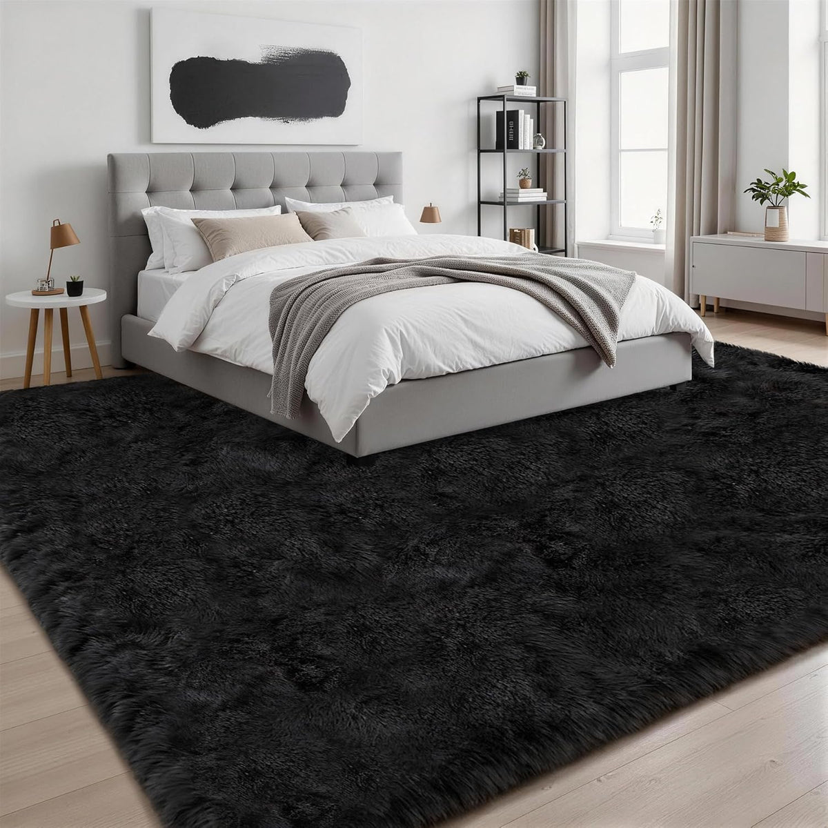 8x10 Area Rug Living Room Bedroom: Fluffy Plush Shag Carpet Black