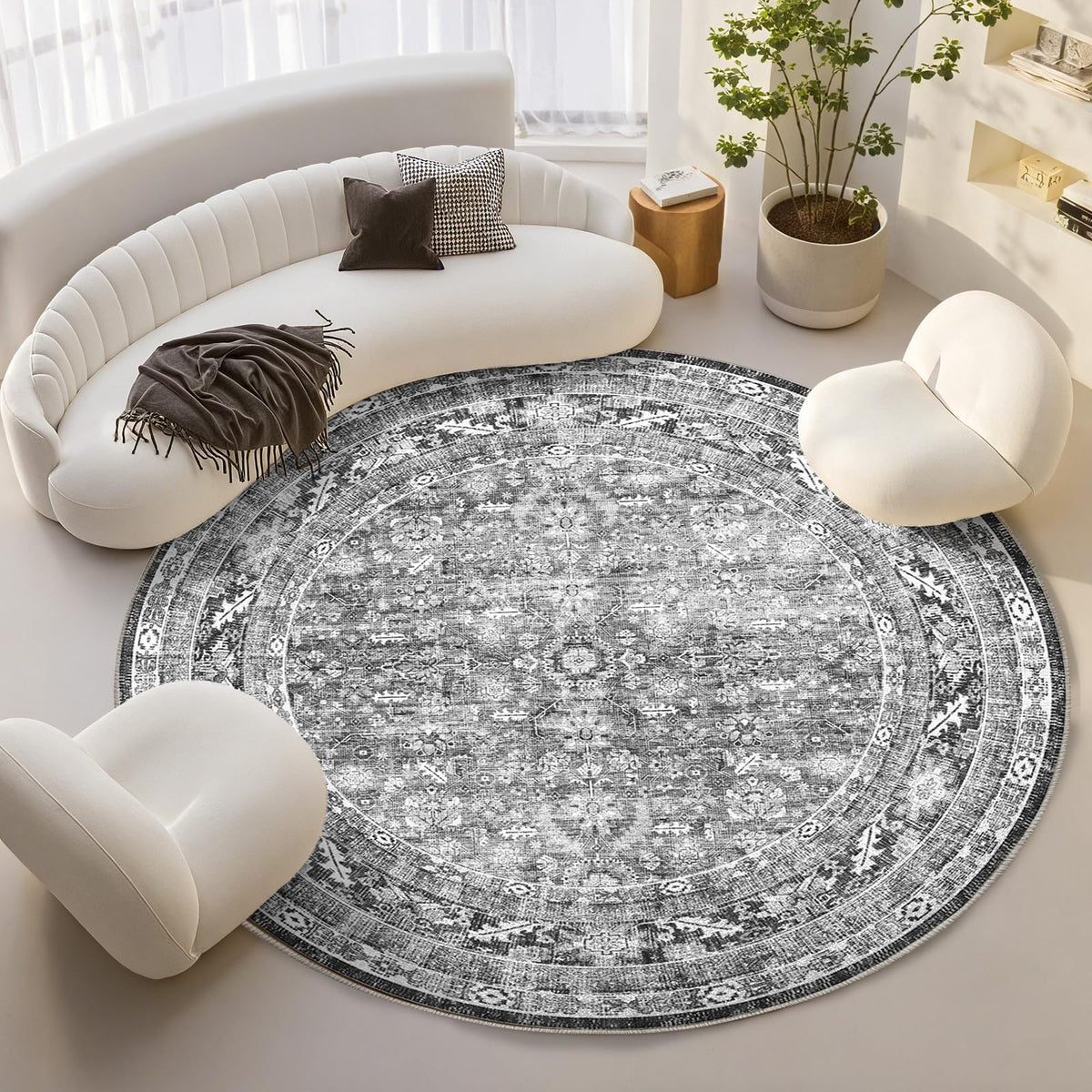 OPPODREAM Vintage Blue Area Rugs 5x7, Washable Rug for Living Room