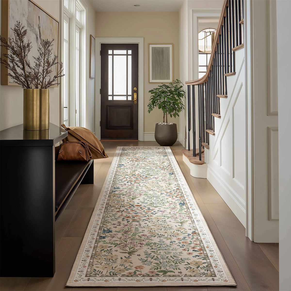 Washable Area Rugs for Living Room: 9x12 Area Rug for Bedroom Vintage Stain Resistant Non Slip Low Pile Lightweight Soft Carpet for Kitchen Dining Room Farmhouse Kids Room Nursery
