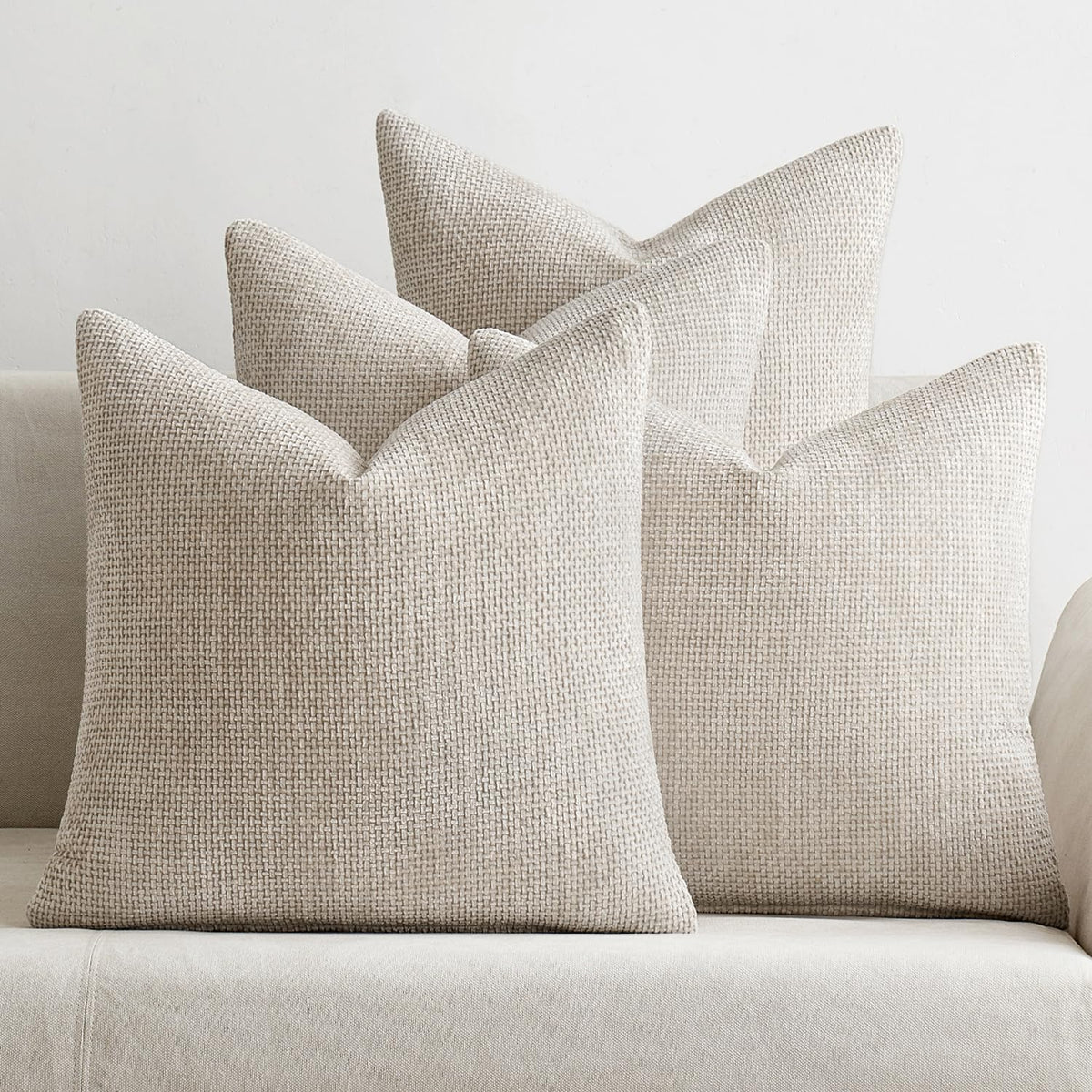 MIULEE Soft Decorative Chenille Pillow Covers Neutral 18x18 Pack of 4