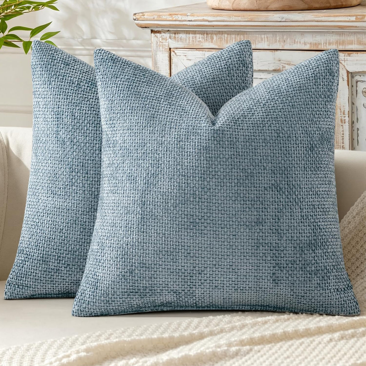 MIULEE Decorative Couch Throw Pillow Covers 18x18 Inch Coastal Blue 2 Pack