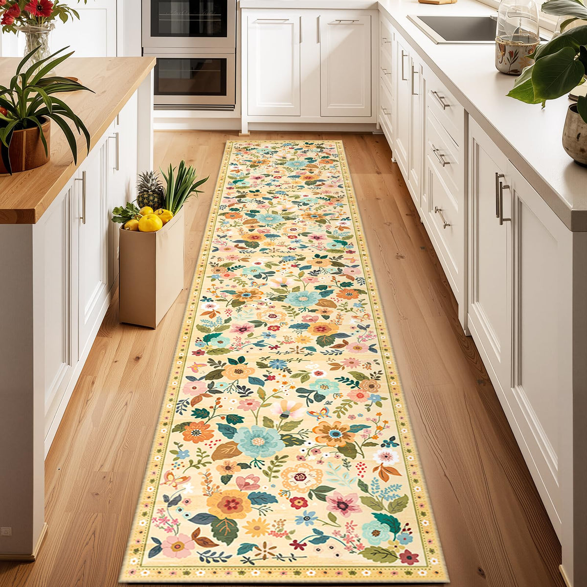 RELEANY Floral Washable 5x7 Area Rugs Black