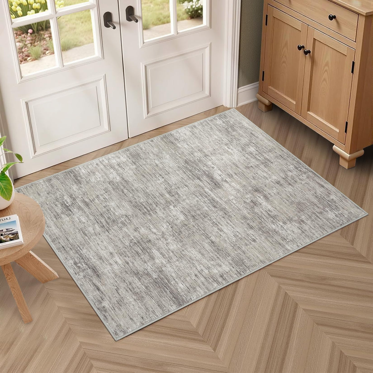 RUGSREAL Bedroom Area Rug 4x6 Modern Abstract Area Rug Stain Resistant Small Living Room Rug Contemporary Dining Room Rug Non-Slip Solid Rug Aesthetic Accent Floor Carpet for Kitchen Office, Dark Grey