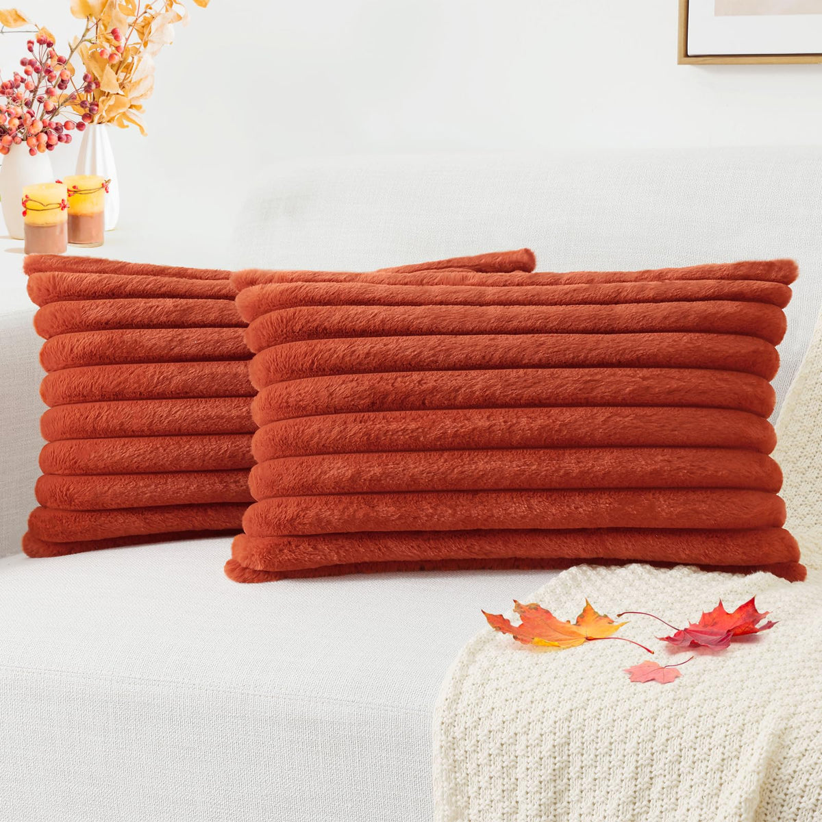 Pallene Faux Fur Decorative Throw Pillow Covers 18x18 Set of 2, Cream White