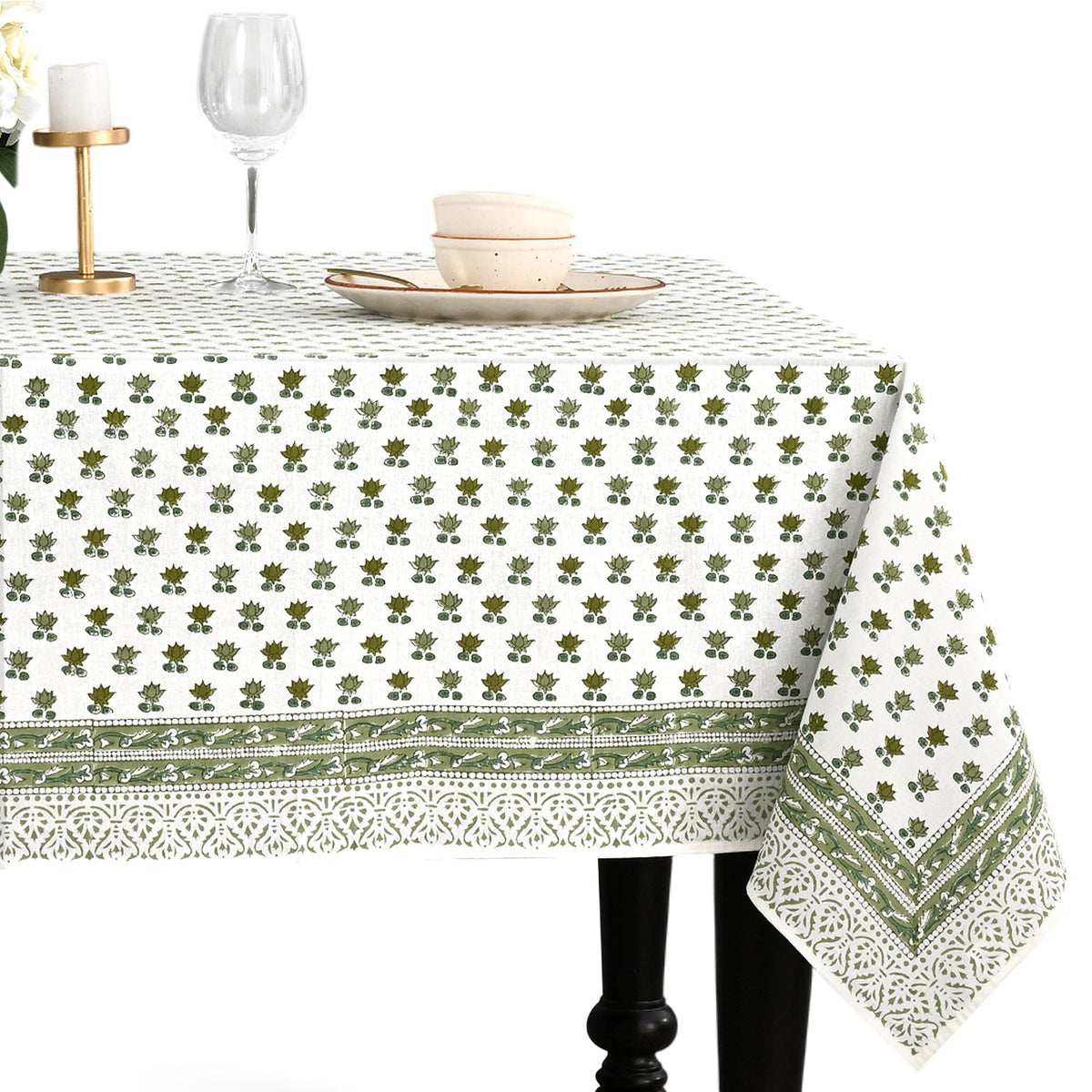 CPC Tablecloth 100% Cotton 70x108 Inch Indian Block Print Rectangle Table Cover, Blue Table Cloth for Weddings, Spring/Summer, Barbeque - Apatite Blue