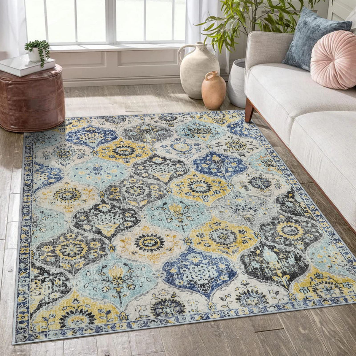 Lahome Moroccan Machine Washable Rugs for Living Room, 4x6 Rug for Bedroom