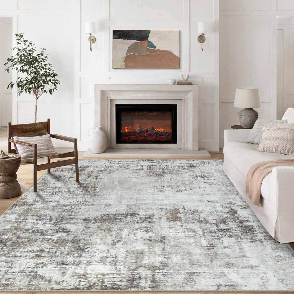 8x10 Area Rugs for Living Room Bedroom Dining Room Washable Blue Grey