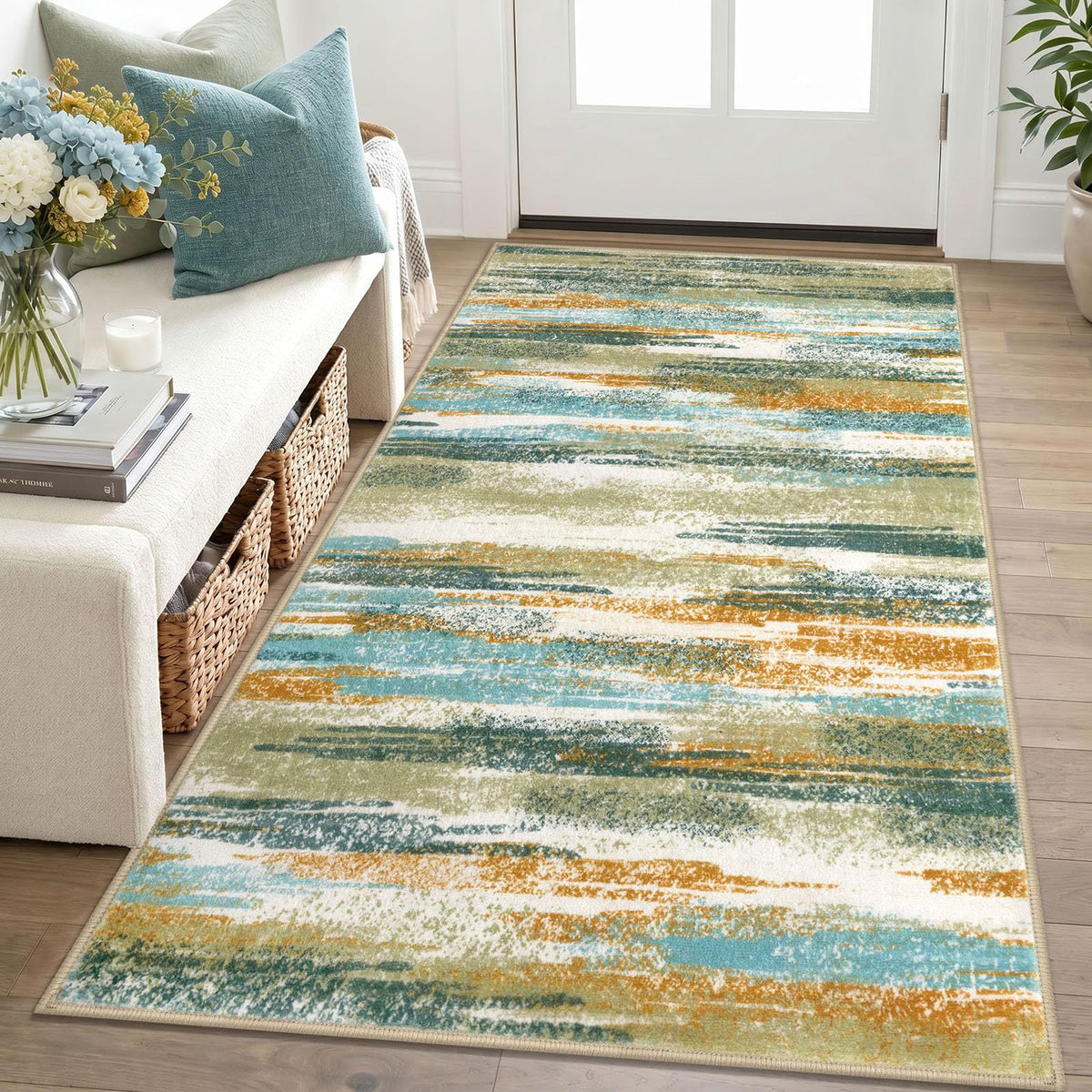 Lansny Abstract 2x3 Area Rug Small Washable Entryway Rug Non Slip Door Mat