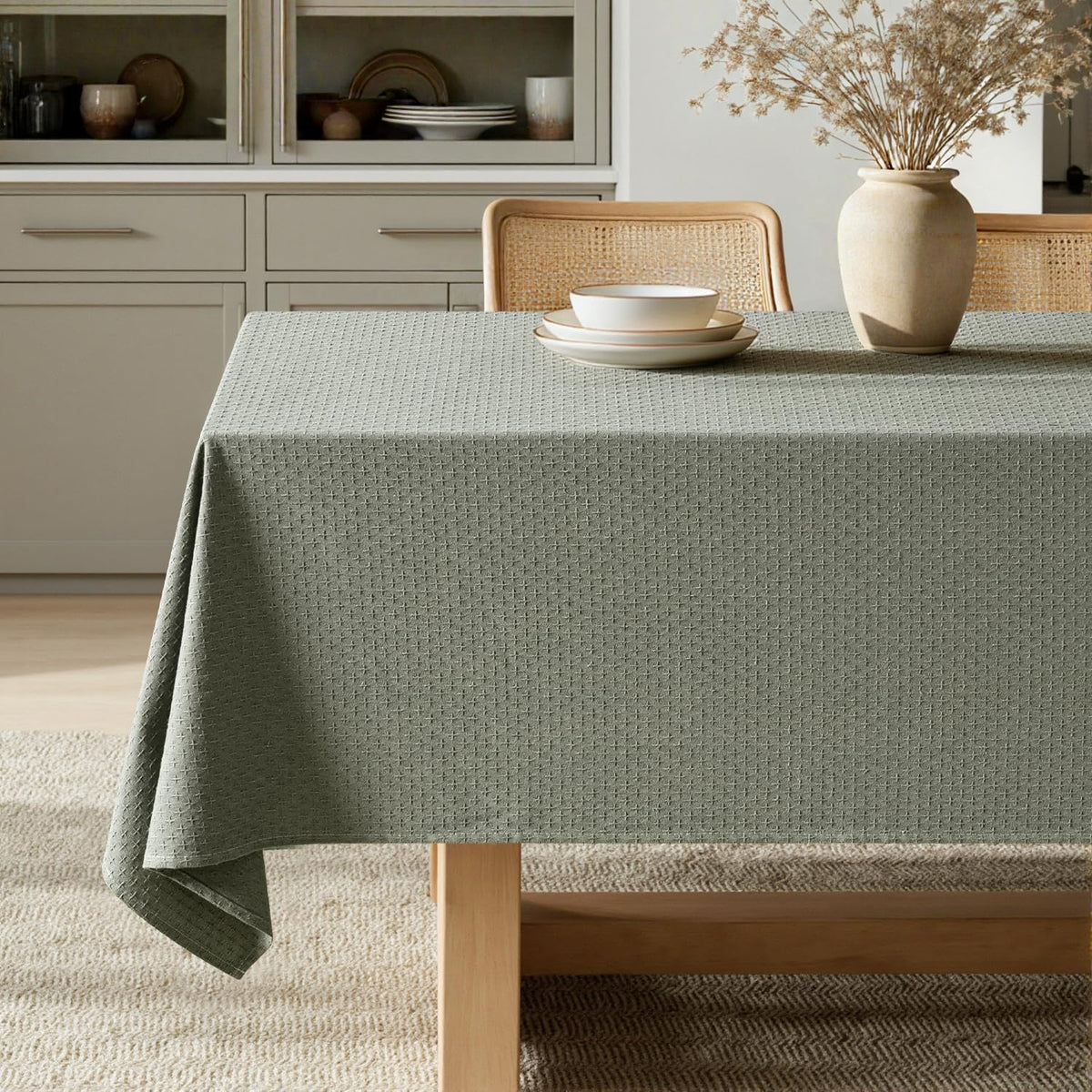 MIULEE Natural Beige Linen Rectangle Tablecloth 52x70 Inch