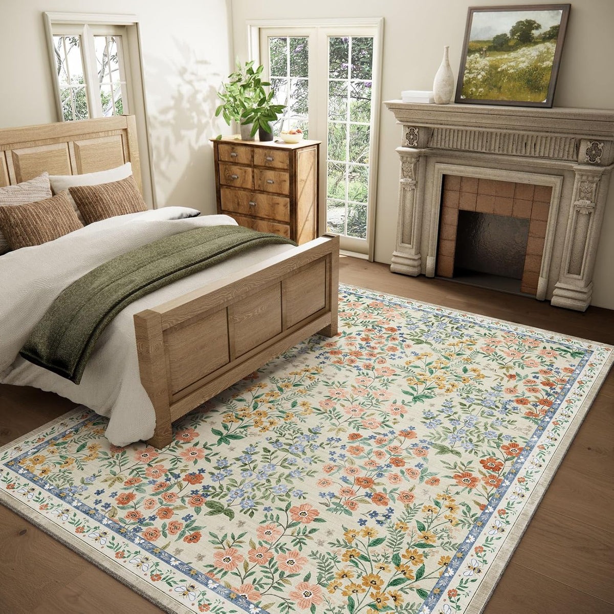Washable Area Rugs for Living Room: 9x12 Area Rug for Bedroom Vintage Stain Resistant Non Slip Low Pile Lightweight Soft Carpet for Kitchen Dining Room Farmhouse Kids Room Nursery
