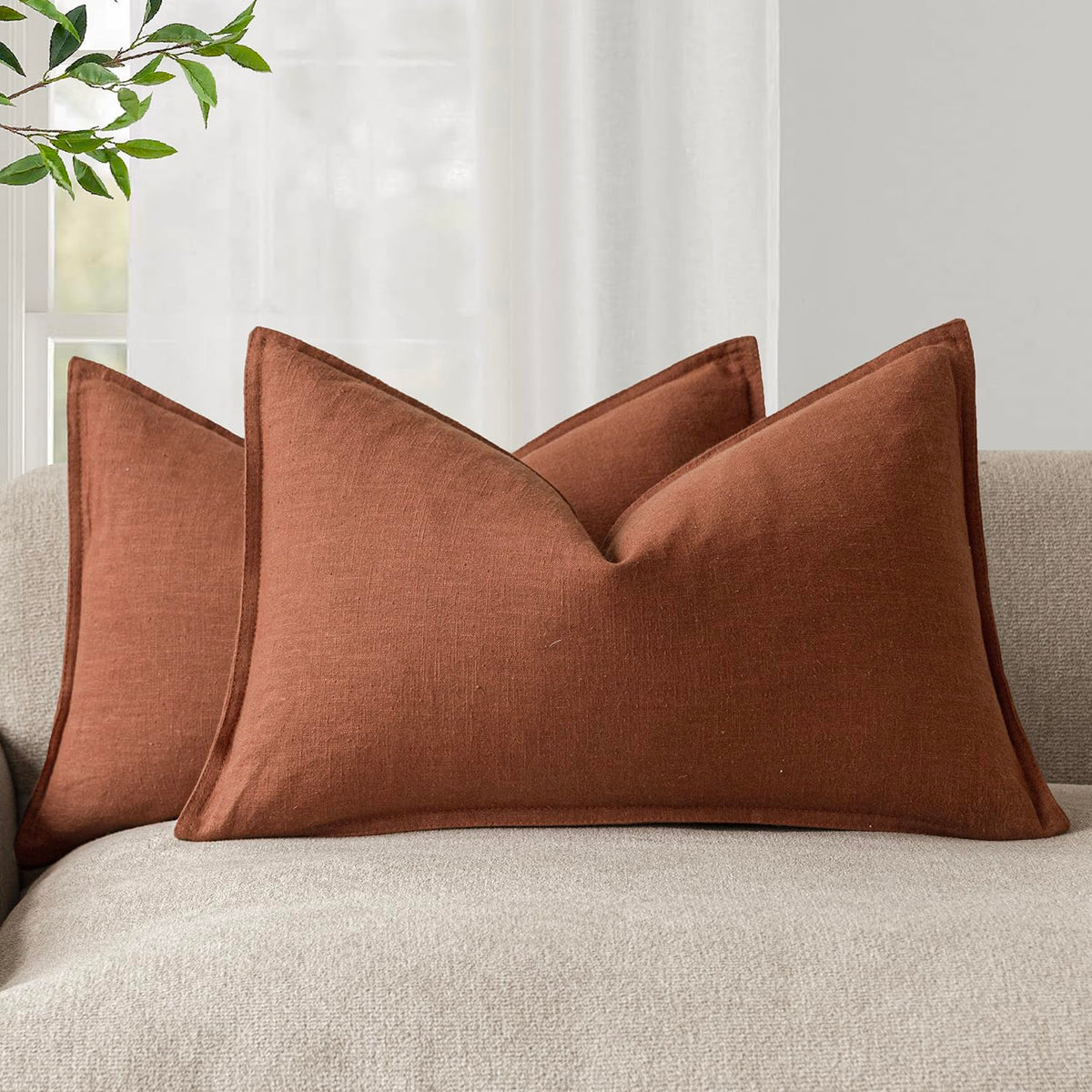 Foindtower Linen Solid Decorative Throw Pillow Covers 18x18 Natural Beige