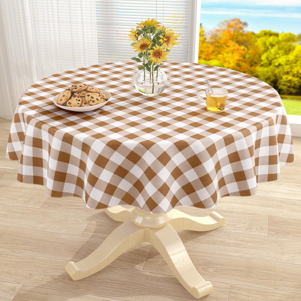 misaya Rectangular Waterproof Vinyl Table Cloth, Flannel Backed Tablecloth