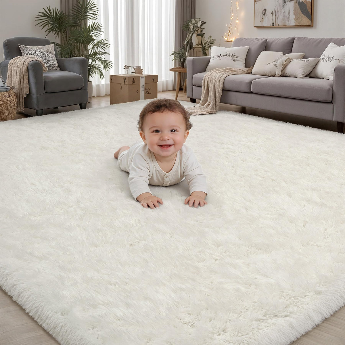 PLHXFR 8x10 Area Rugs Living Room: Fluffy Bedroom Soft Shag Rug Black Grey