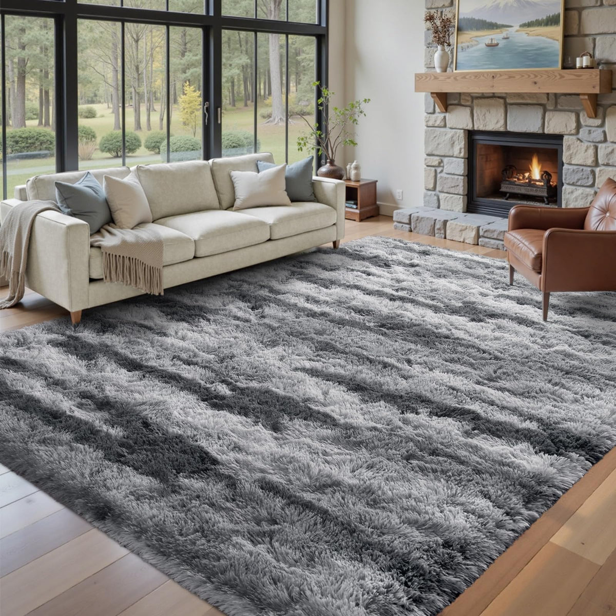 5x7 Black Area Rugs for Living Room, Large Fluffy Shag Bedroom Rugs Non-Slip, Ultra Soft Plush Carpet for Nursery Kids PlayRoom Dorm Office Indoor Modern Carpets