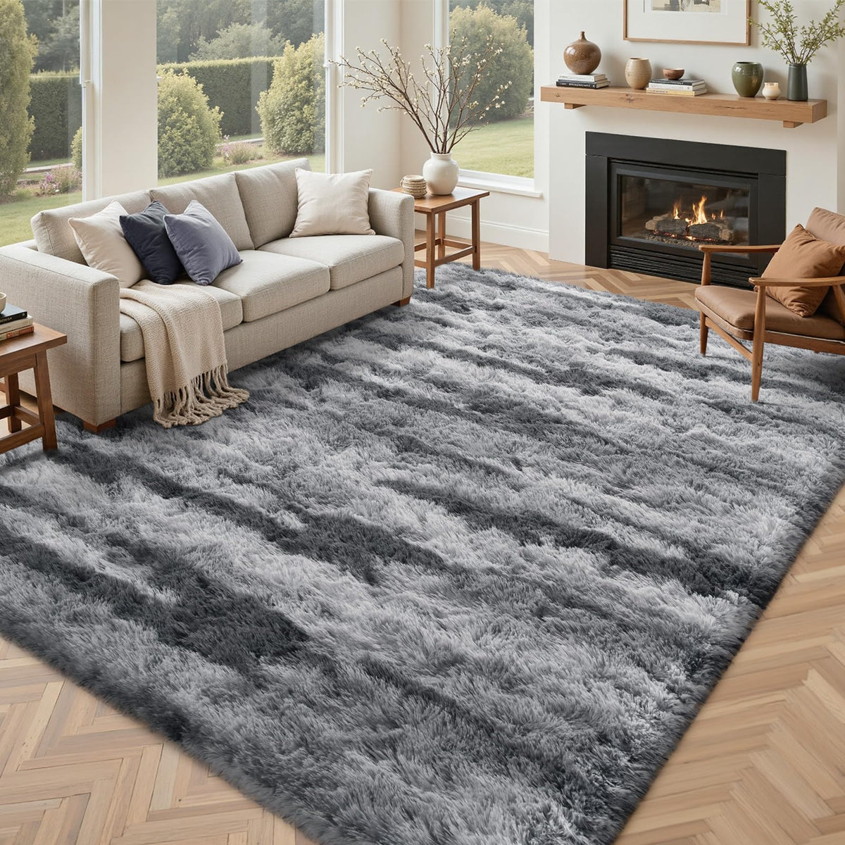5x7 Black Area Rugs for Living Room, Large Fluffy Shag Bedroom Rugs Non-Slip, Ultra Soft Plush Carpet for Nursery Kids PlayRoom Dorm Office Indoor Modern Carpets