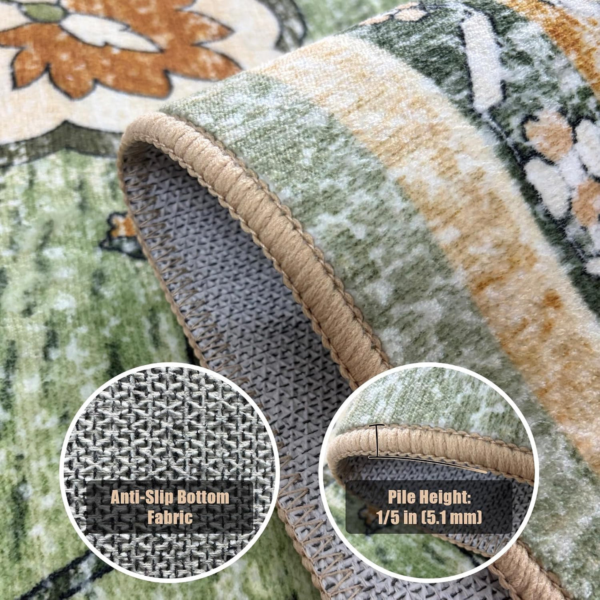 YARNSCAPE 2' x 3' Machine Washable Area Rug, Non-Slip Low-Pile Carpet