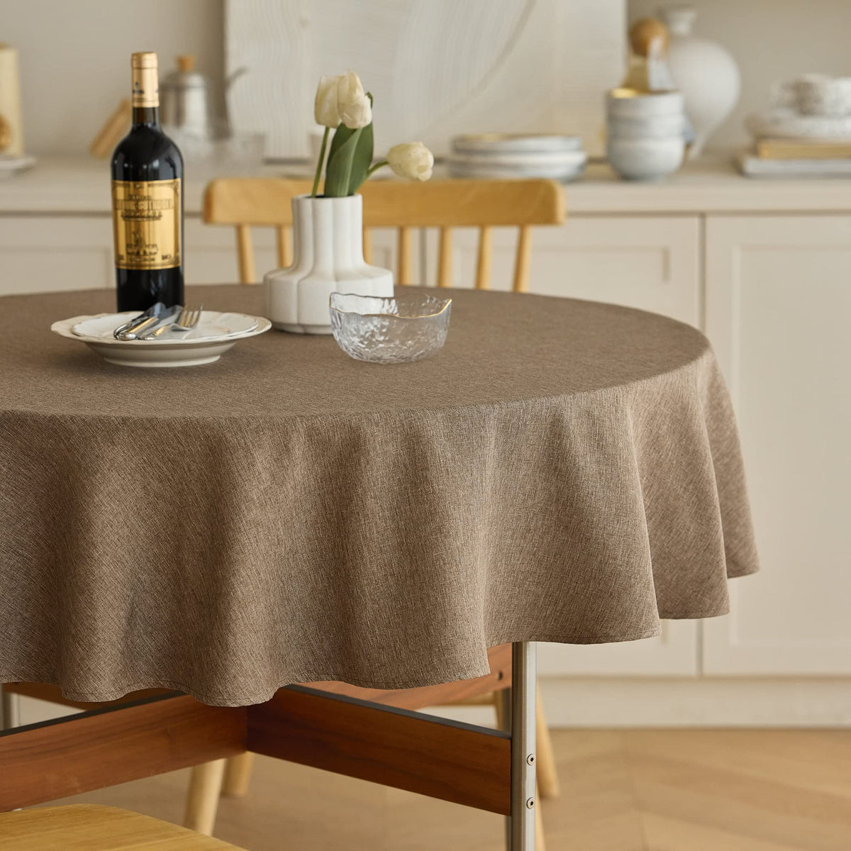 Decorelia Sage Green Linen Textured Tablecloth Rectangular 52 x70 Inch