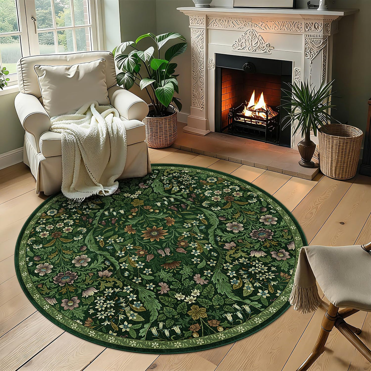 Floral Area Rug 5x7 Botanical Washable Carpet for Living Room