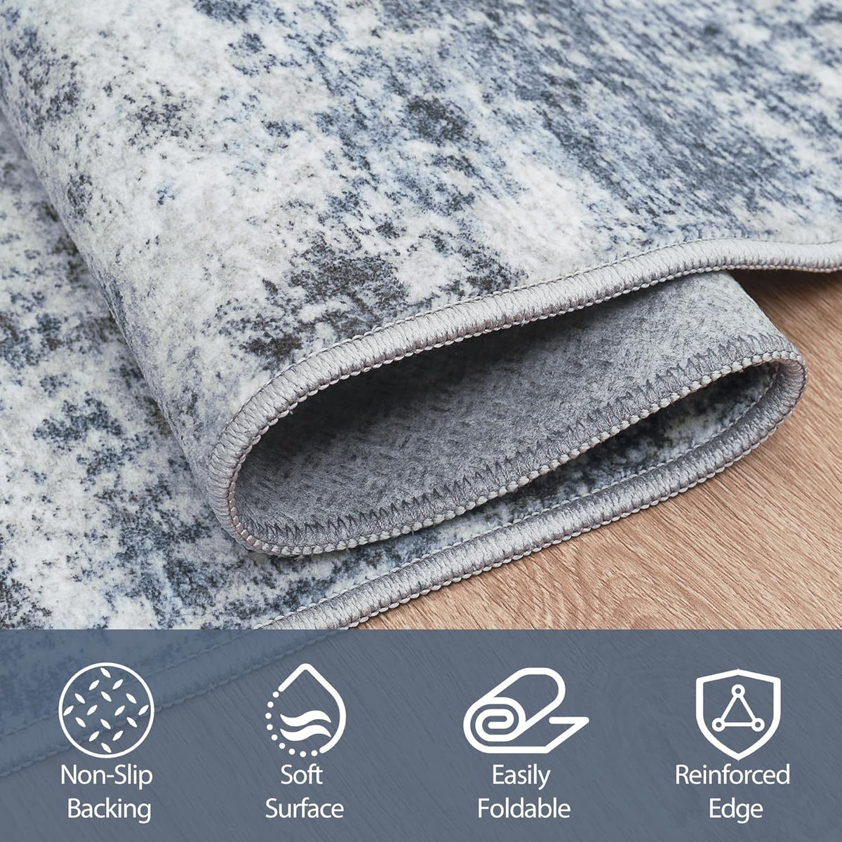 8x10 Area Rugs for Living Room Washable Bedroom Dining Room Blue Grey