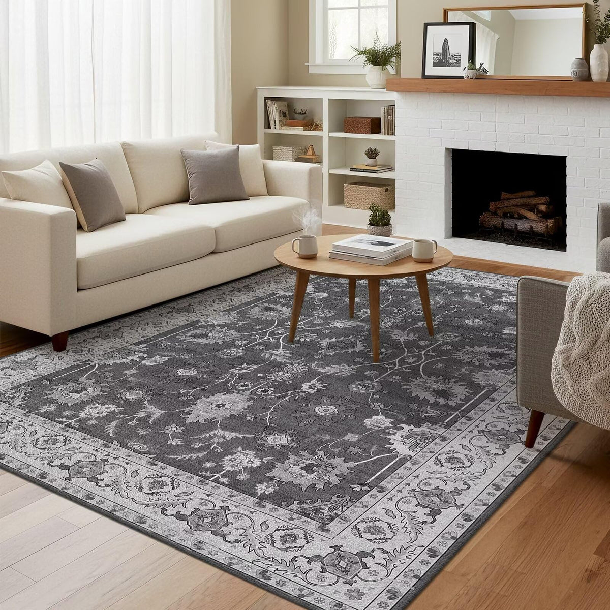 Washable 9x12 Area Rug for Living Room, Non-Slip Large Pink Bedroom Rugs