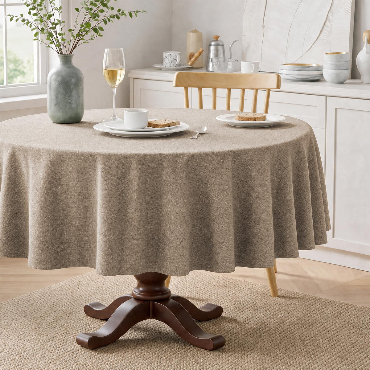 Veblandy Rectangle Tablecloth Waterproof Linen Textured Table Cloth Stain and Wrinkle Resistant Washable, Decorative Fabric Table Cover for Dining, Party and Camping (Sage Green, 52 * 70)
