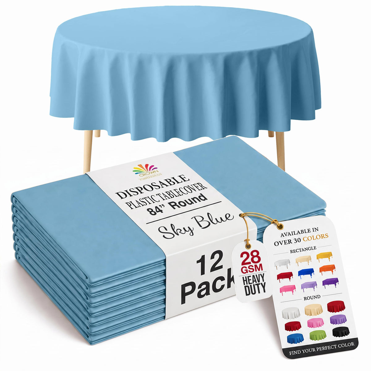 Exquisite 12-Pack Premium Plastic Tablecloth 12-Pack Premium Plastic Tablecloth 84in. Round Table Cover - Emerald Green