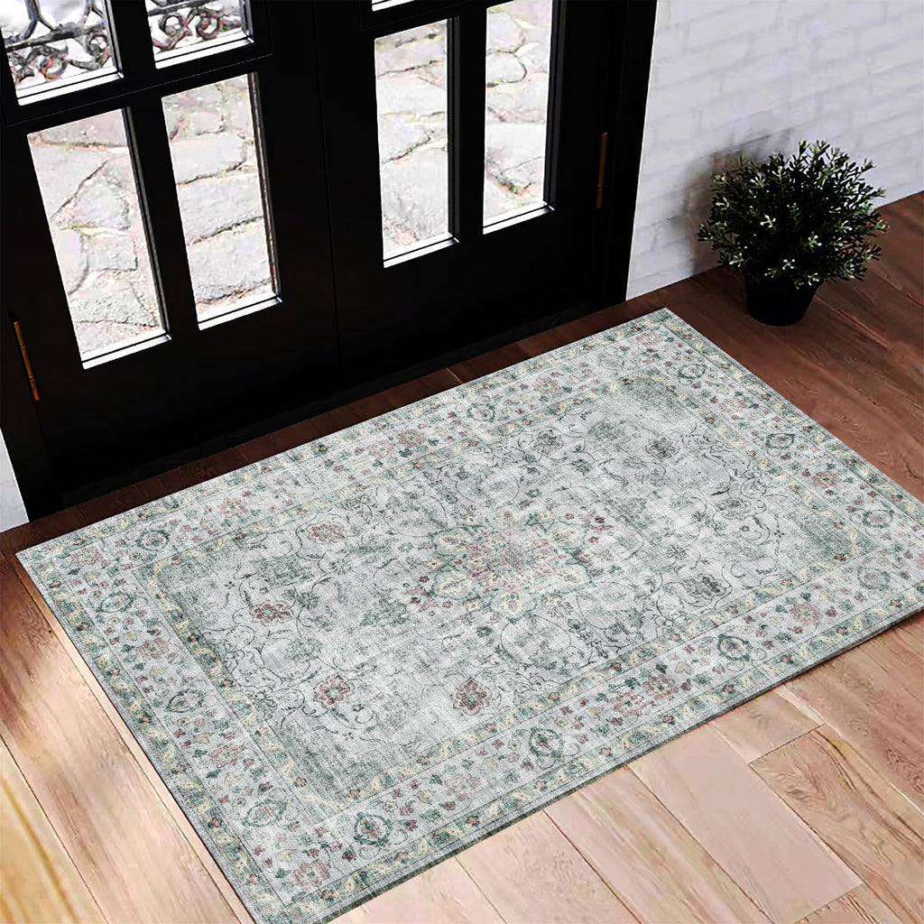 CHAMPLANT 6'x9' Washable Vintage Area Rug Boho Chic Medallion Distressed Design Non-Shedding Easy Care Ideal for High Traffic Areas in Living Room Bedroom Kitchen Office Large Carpet