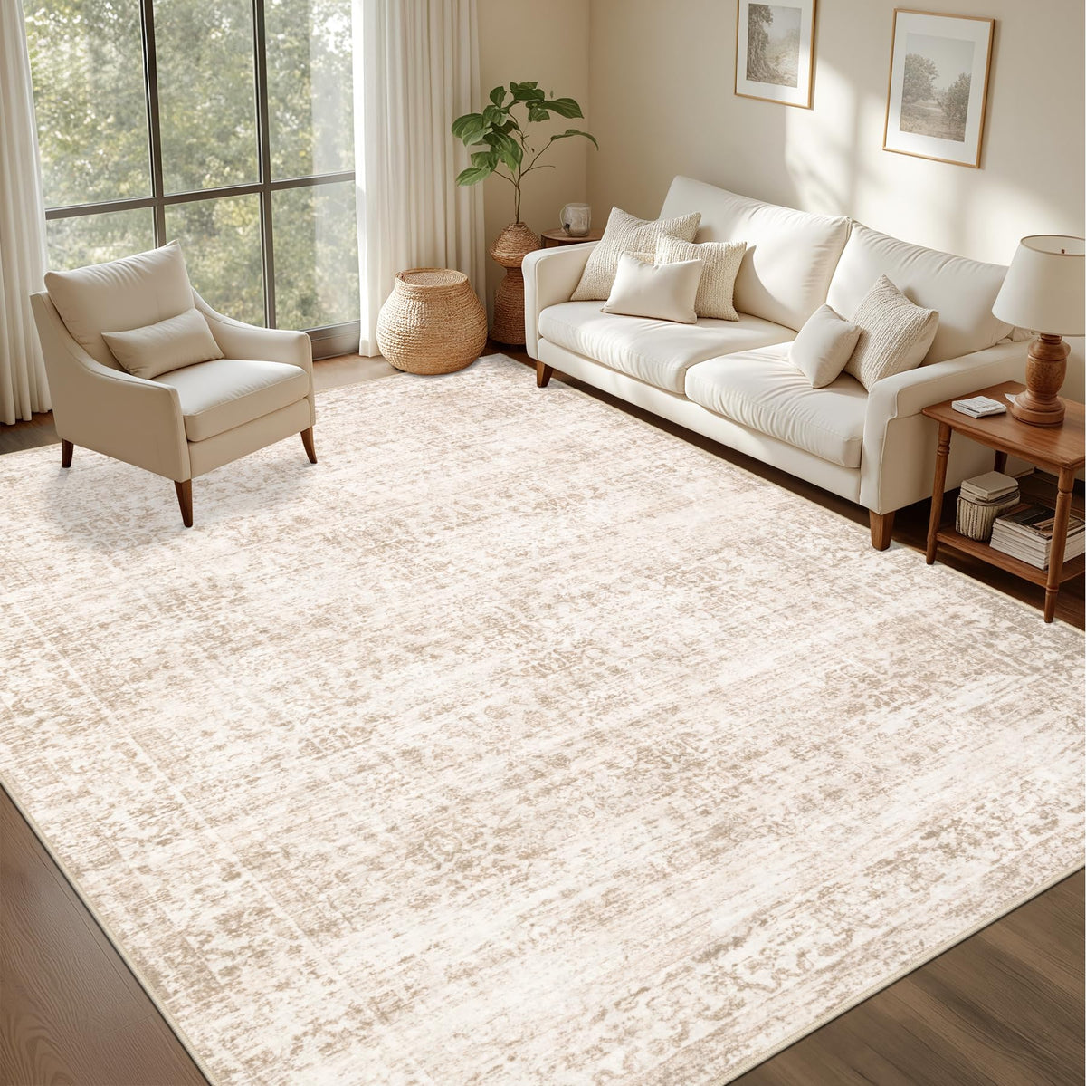 5x7 Area Rugs Living Room: Washable Vintage Rug for Bedroom Beige