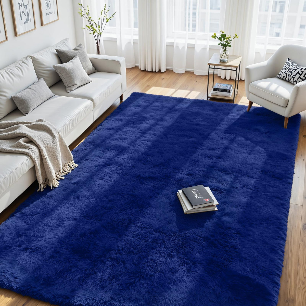 8x10 Fluffy Area Rug for Living Room: Soft Non-Slip Black Bedroom Carpet