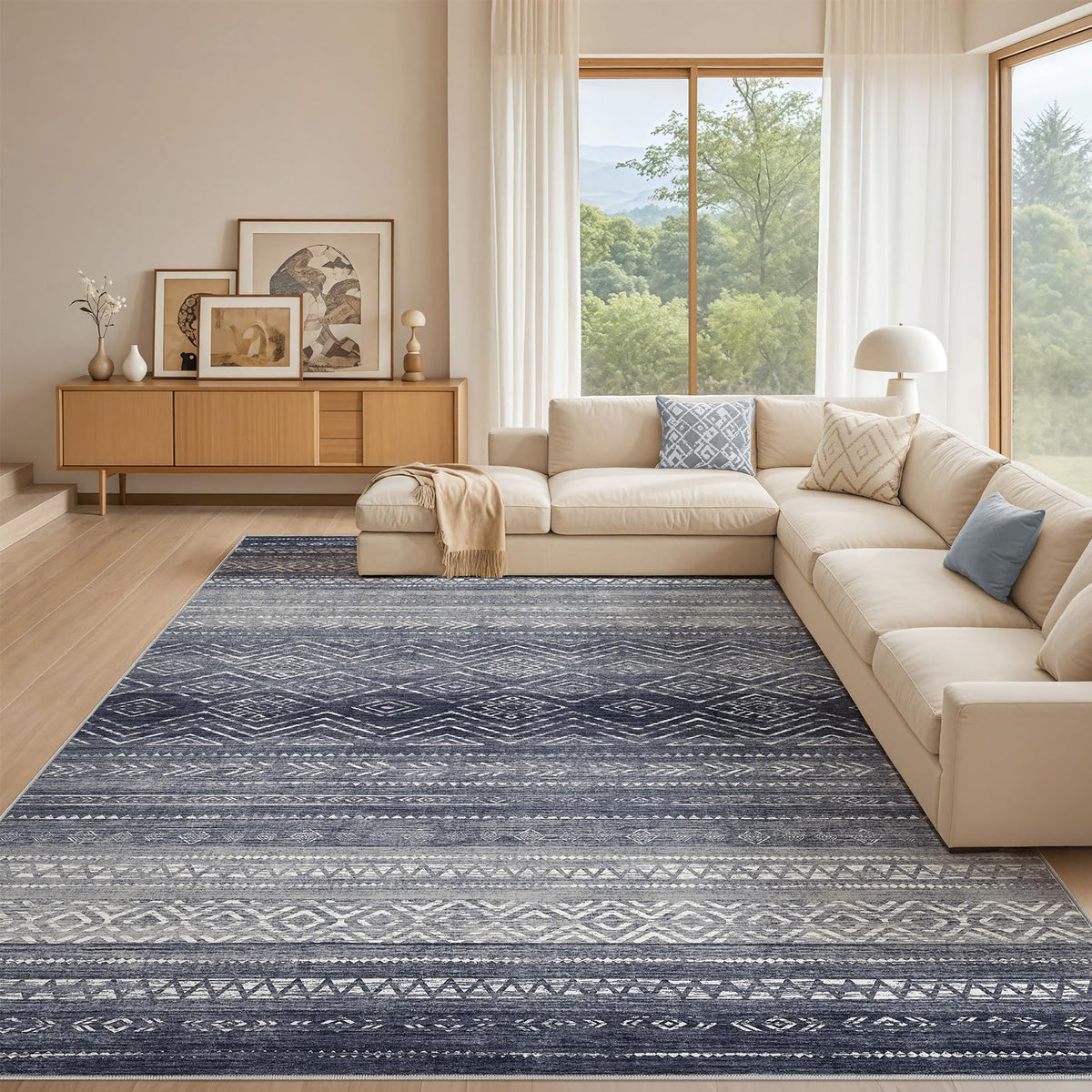Tortania Area Rug Living Room Rugs - 5x7 Washable Large Soft Neutral Boho Moroccan Bohemian Farmhouse Rug Indoor Floor Carpet for Bedroom Under Dining Table Home Office Decor - Cream Brown
