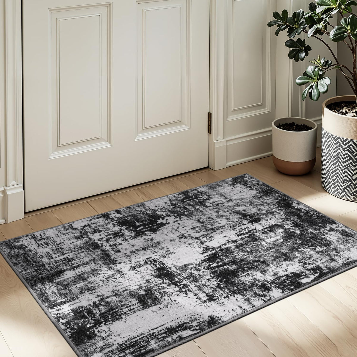 Rugflix 8x10 Area Rugs for Living Room, Washable Large Rug Stain-Resistant Low Pile, Modern Dark Carpet for Dining Room Home Office Kid Room Nursery Bedroom, Navy Blue/Black