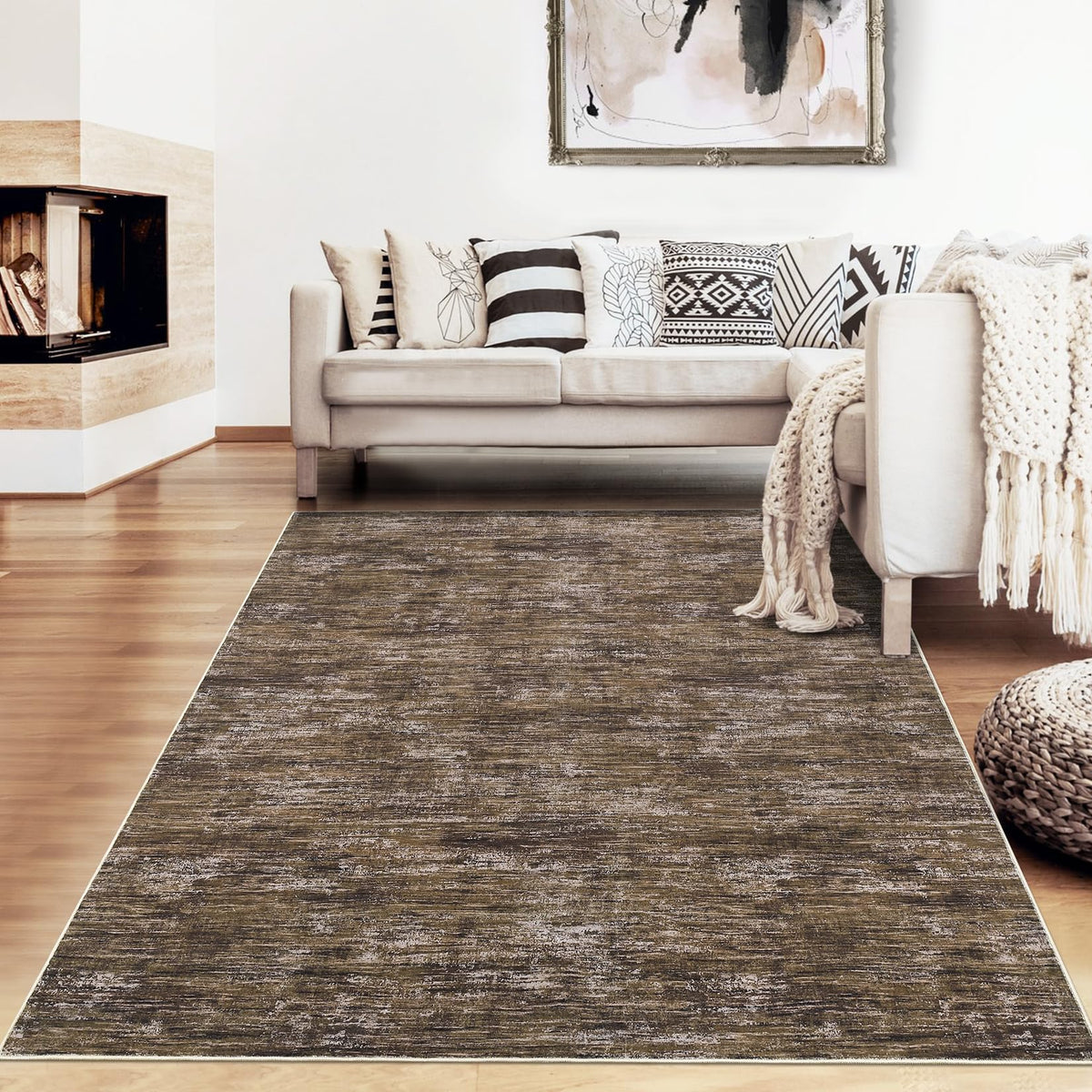 RUGSREAL Bedroom Area Rug 4x6 Modern Abstract Area Rug Stain Resistant Small Living Room Rug Contemporary Dining Room Rug Non-Slip Solid Rug Aesthetic Accent Floor Carpet for Kitchen Office, Dark Grey