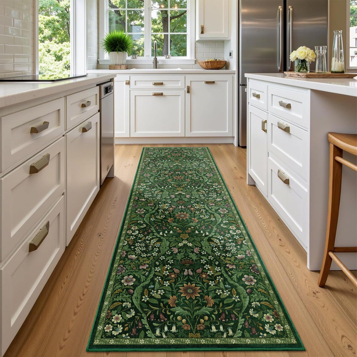 Floral Area Rug 5x7 Botanical Washable Carpet for Living Room
